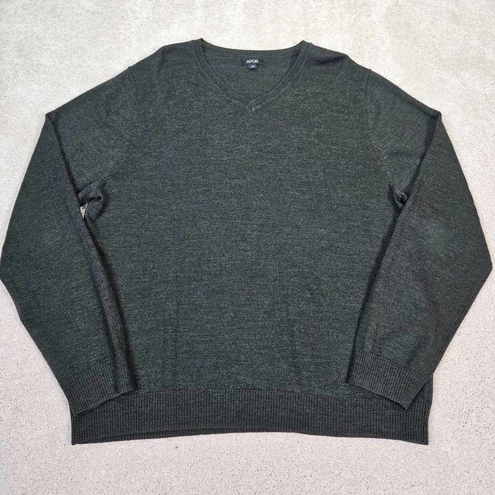 APT 9 Men's XL V Neck Sweater Merino Wool Evergreen Classic Preppy Refined Smart